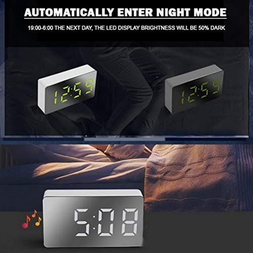 HUSHUI LED Miroir réveil, réveil numérique Mini réveil électronique Multifonctionnel pour Chambre Salon Bureau
