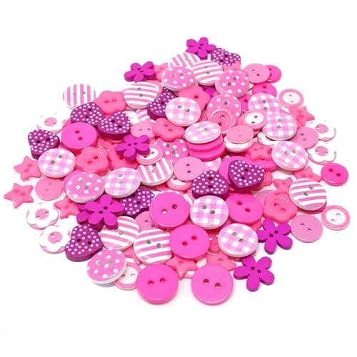 Lot de 150 boutons en bois, acrylique et résine Rose vif – Parfait pour de superbes décorations de création de cartes – Fournitures de bricolage