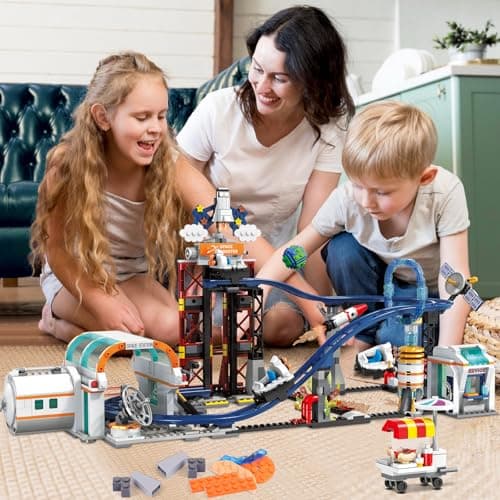 HOGOKIDS Jouet Construction Montagnes Russes spatiales – Construction Montagnes Russes 888 pièces Comprenant Une Plate-Forme élévatrice Parc d'attractions Spatial Construire pour Filles garçons 6-12