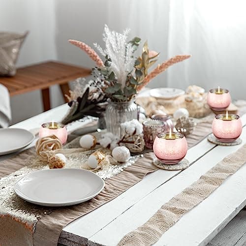 LALAGO 12 pièces Rond Verres à Bougie Chauffe-Plat, Tissés Porte-Bougie Chauffe-Plat en Verre, Porte-Bougie Chauffe-Plat,Verres à Bougie pour Bougie Chauffe-Plat Décoration Noël Mariage(Rose)