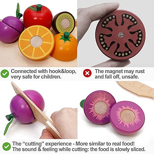 Airlab Jouet Bois Fruits Légumes de Coupe pour Dinette Enfant, Cuisine Jeux Accessoire Aliment Nourriture, Jouet Éducatif Éveil Montessori, Cadeau Anniversaire Pâques Halloween Noël Garçon Fille Bébé