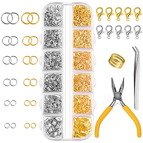 FEPITO 1540 pièces anneaux de saut ouverts anneaux de saut pour fournitures de fabrication de bijoux Kit de réparation de bijoux en or argent avec fermoirs à homard