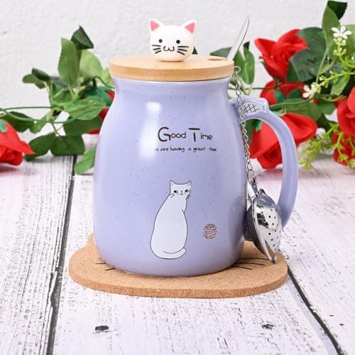 Thuro Tasse de chat,Tasses à Café en céramique Pour les amoureux des chats,Anniversaire Saint Valentin cadeaux de Noël,Nouvelle Année,450ml