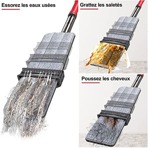 MASTERTOP Balai Serpillière Microfibre à Essorage Intégré, Balai Auto Essoreur avec Tête Rotative à 360°, Serpillère à Rangement Debout pour Nettoyage de Sol avec 6 Tampons Microfibre