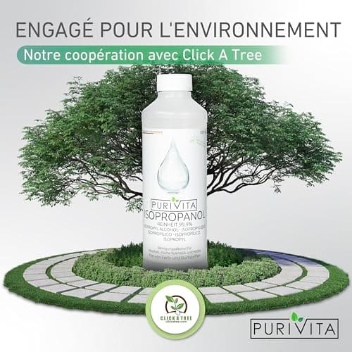 PURIVITA ISOPROPANOL - alcool de nettoyage - Alcool Isopropylique 99,9% - pour la maison, l'industrie, l'électronique - dégraissant + solvant - sans résidus - non conducteur - 500ml