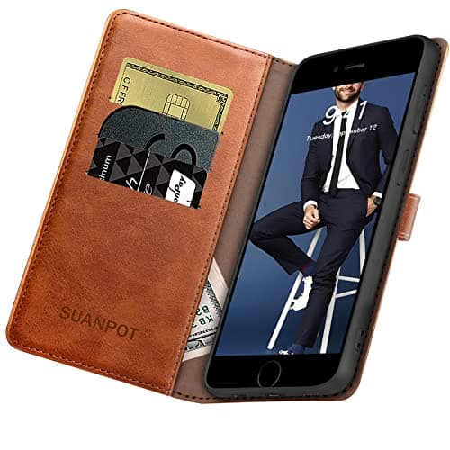 SUANPOT Etui Coque pour iPhone SE2022/7/8/SE2020 Pouces [RFID Blocage][Magnétique Protection]Fentes pour Cartes Protection Etui Housse Premium en Cuir PU pour Apple SE2022 Etui Portefeuille Brun Clair