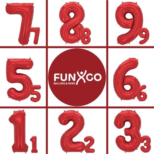 FUNXGO® Ballon decoration anniversaire 3 ans - Lot de 2 - Ballons Numéro 3 en Rouge - deco anniversaire 3 ans fille ou garcon - Gonflables à l'Hélium - Happy Birthday Decoration - Rouge Chiffre 3