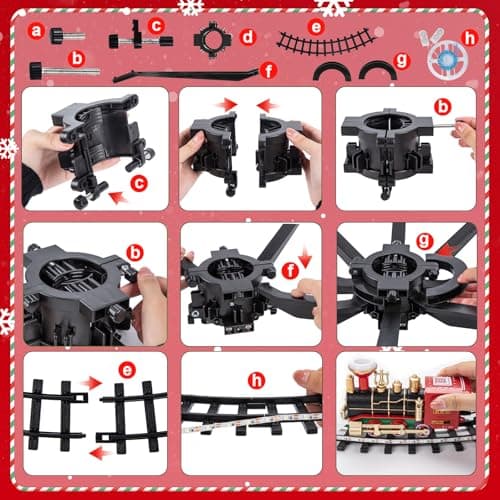 BuzzoXerex Train Electrique Noel, Train de Noel Electrique pour Sapin avec Guirlandes Lumineuses LED Bleues, Train Electrique Enfant avec Spray et Son