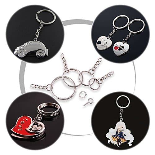 Swpeet 100 pcs Porte-clés Anneaux avec chaîne et tiges à vis 100 pcs Bulk pour travaux manuels argenté