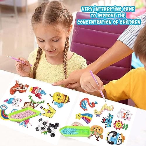 CAYUDEN 5D Diamond Painting Autocollants Kits Enfants, 60 Pcs DIY Animaux Diamant Painting Art Mosaïque Autocollants Kit Diamond Painting Animaux pour Filles Enfants Adultes Peinture Diamant Kit