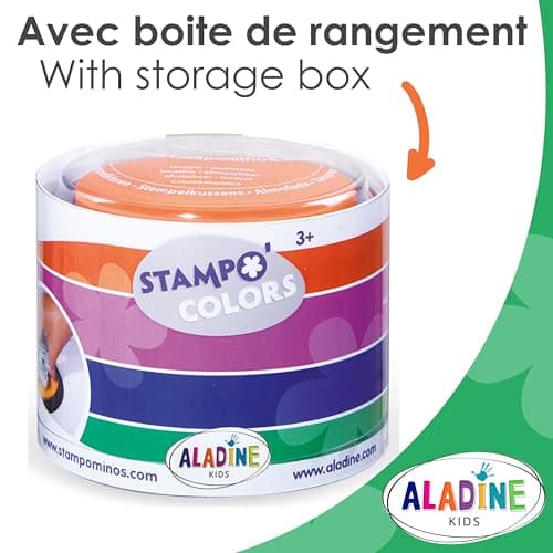 Aladine - 4 Encreurs Stampo Colors Carnaval - Encre pour Tampons Enfants - Taille XXL & Encre Lavable - Encreurs Géants Grand Format - Activité Manuelle, Loisirs Créatifs - Dès 3 ans