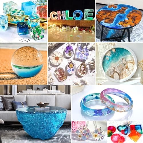 BBLTIFF Resine Epoxy, 2.04L Resine Epoxy Transparente, 1:1 Epoxy Resin Kit Complet, Avec Peinture, Bâton, Cuillère, Gants, Verre Doseur, Pince à épiler, Paillettes, Pour La DIY Artisanale, Porte-clés