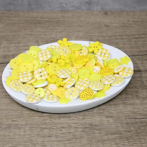 Lot de 150 boutons jaunes en bois, acrylique et résine pour confection de cartes