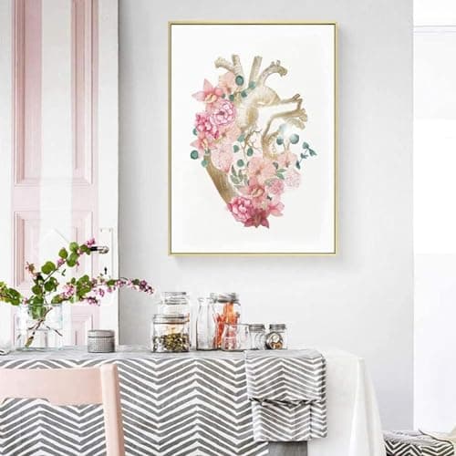 AWKFHF Toile Peinture Anatomie Florale,Coeur Poumon Cerveau médical Tableau Décoration Murale Affiche Clinique Hôpita (3X20X30CM,sans Cadre)