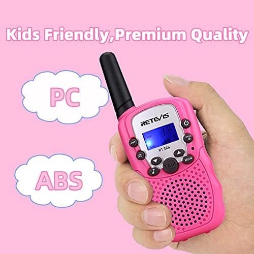 Retevis RT388 Talkie Walkie Enfants, Talkie Walkie Longue Portée, Cadeaux Jouets pour 4-12 Ans, Camping, Aventures Espionnage Extérieur (1 Paire, Rose)