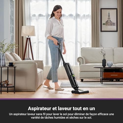 EUREKA NEW400 Aspirateur Laveur sans Fil pour Sols Durs,Aspirateur Balai sans Fil Sec et Humide,Autonettoyant,Aspirateur Laveur Eau et Poussière,Longue Autonomie,pour Les Saletés Collantes,Sols Durs