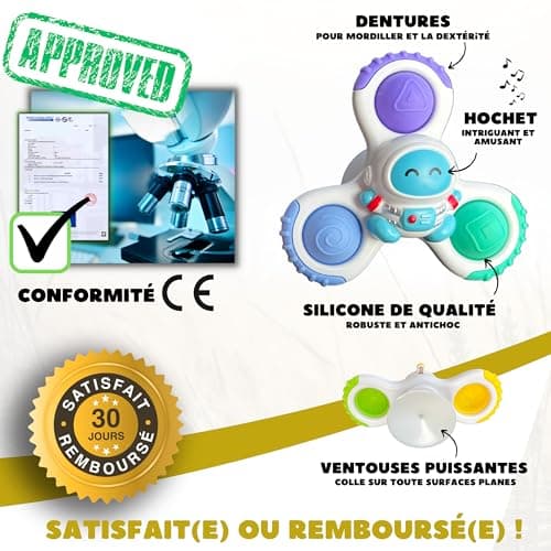 Baby Spinner Ventouse Pop it - Baby hoptoys Fidget Toys - Spinner Anti Stress - Jouet Bebe 1 an - Jouets de Bain - Hand Spinner Bebe