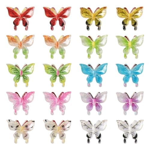 Cheriswelry Lot de 60 cabochons papillon à paillettes en résine transparente de couleurs mélangées pour décoration d'ongles, scrapbooking, pinces à cheveux, bricolage, bijoux artisanaux