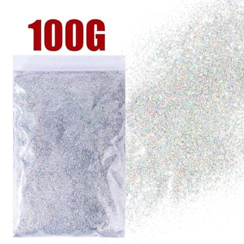100g Poudre à Paillettes Argent Brillant Peinture Pailletée Fines Scintillant Accessoire Loisirs Créatif Décoration Maquillage Ongles Nail Bricolage Artisanat Carte pour Fête Noël Mariage Anniversaire