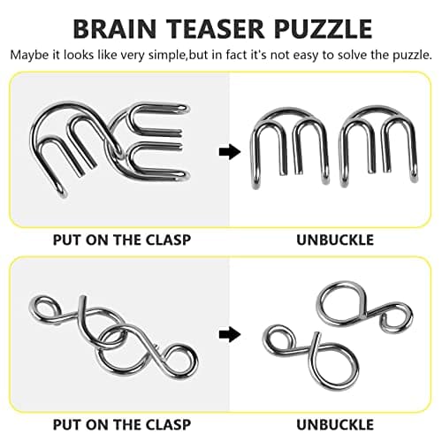 Holzsammlung 8 Pièces Casse Tete Metallique, Jeux Casse Tête Metal, Métallique Wire Set Mini IQ Puzzle, Esprit Test Jeu Educatif Logic Jouet Classique Cadeau pour Adulte et Enfant