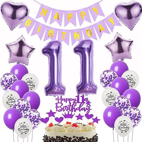 Décoration 11 ans anniversaire fille violet,Décoration anniversaire 11 ans fille violet Ballons 11 anniversaire violet,11 ans Ballon Decoration fille,violet Decoration gâteau 11 anniversaire fille