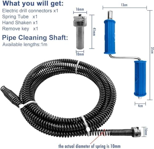 Furet Deboucheur Canalisation 5m, ø10mm, En Spirale, Avec Adaptateurs éLectriques, Arbre De Nettoyage de Canalisations Multifonction, DéBoucheur Efficace (5m)