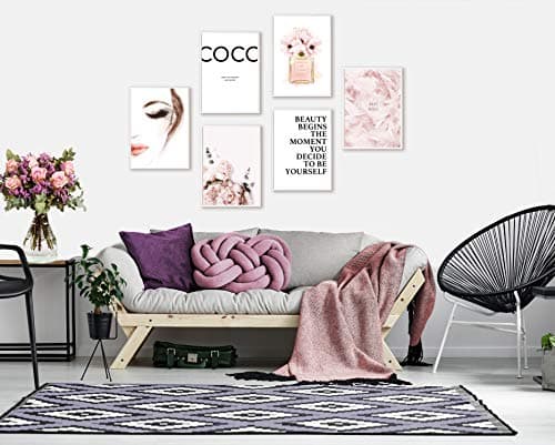 Artpin® Lot de 6 affiches murales élégantes pour salon, SANS CADRE! format A4 pour chambre - motif Coco Rose W2