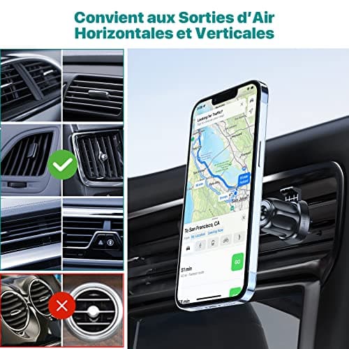 Miracase Support Téléphone Voiture, 2024 Clip D'aération en Métal Aimant, [6X] N52 NdFeB Magnetique Porte Telephone Compatible avec Tous Les Smartphones 4.0''-7.0''