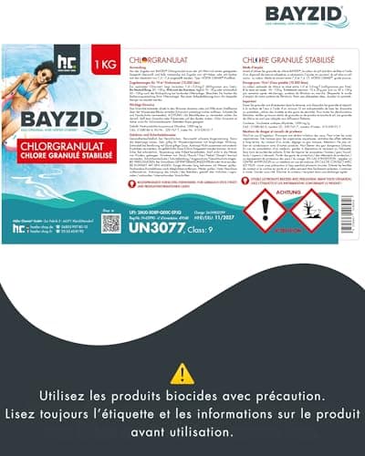 Höfer Chemie 1 x 1 kg BAYZID Granulé de Chlore Choc pour Piscine – Hautement Efficace, Rapidement Soluble, Désinfection Ultra-Rapide pour Une Eau Propre et Hygiénique