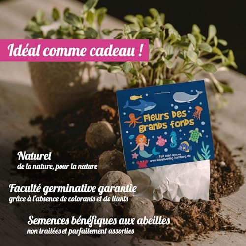 10x "Sirènes" bombes à graines anniversaire d’enfant / "Fleurs des grands fonds" - Sirènes fleurs cadeau Boules avec graines comme cadeau d’anniversaire mer profonde bombes de graines pour enfant