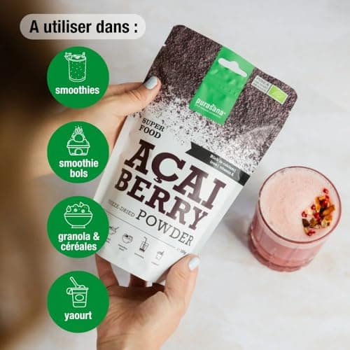 Purasana® Poudre de Baies d’Açaï Bio - Complément Alimentaire Superaliment, Riche en Antioxydants, Renforce l'Immunité, 100% Vegan & Sans Gluten, 100g