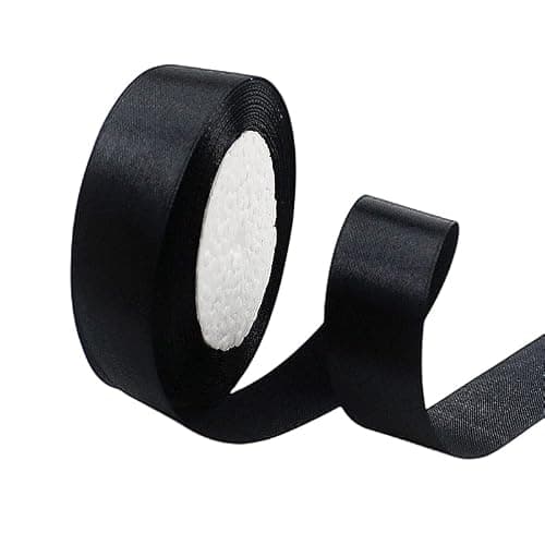 POPOYU Ruban Satin 25mm, 23 mètres Noir Rubans de Tissu pour Emballage des Cadeaux pour Fête Noël Halloween, Artisanat, Bouquets, Projets de Couture, Anniversaire et Mariage Gâteau Décoration