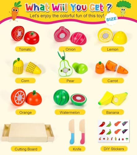 Subtail Dinette Enfant 2 3 Ans - Fruit et Legumes Jeux Enfant - Ustensile Cuisine en Bois Enfant - Legumes Jouet Enfant - Fruits en Bois à DéCouper - Jouet Enfant 2 3 Ans Cadeau pour Les Enfants