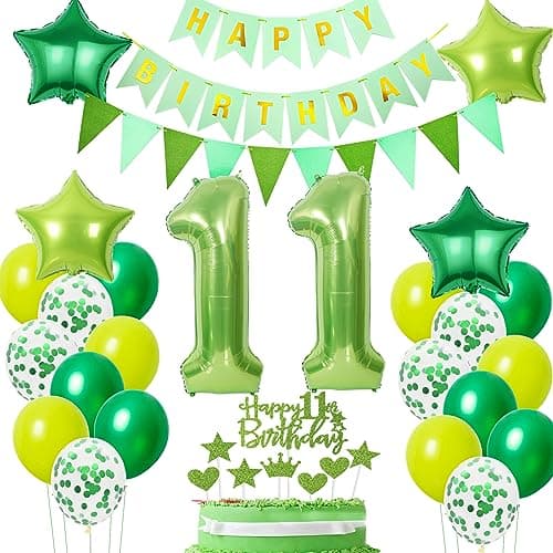 Ballons 11 ans anniversaire vert décoration, ballon 11 ans anniversaire garçon Decoration vert gâteau 11 ans garçon déco anniversaire 11 anniversaire garçon fille déco vert 11 ans garçon ballons