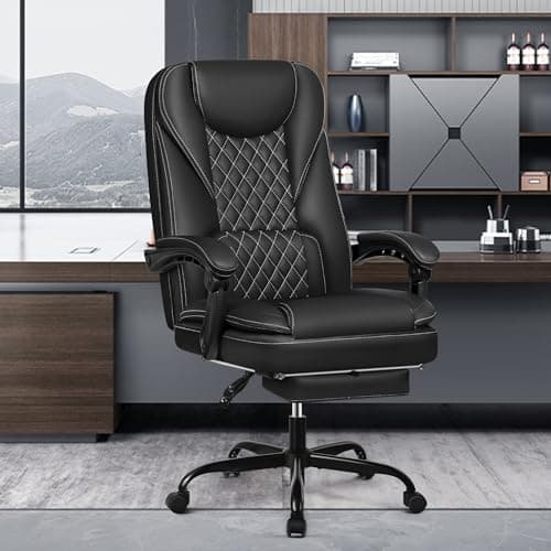 DoChair Chaise Bureau en Cuir Ergonomique Jusqu'à 140° avec Repose-Pieds Appui-tête Fonction Bascule Chaise Pivotante, Noir Mat