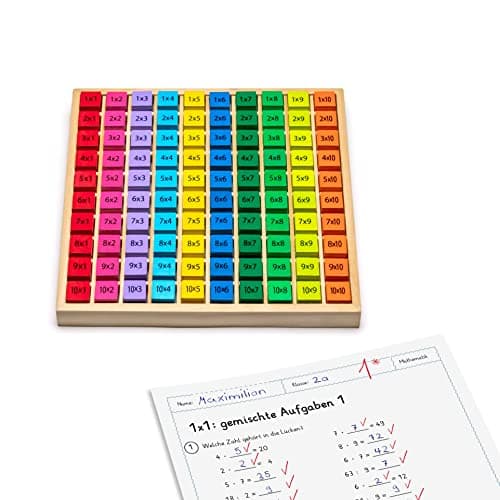 Natureich Montessori Mathématique 1x1 Tableau Garçon et Fille, Enfants à Partir 3 Ans, Planche D’Empilage Et De Tri Éducatif, Jouets en Bois pour Apprends à Compter, Nombres, Motrices, Multiplication