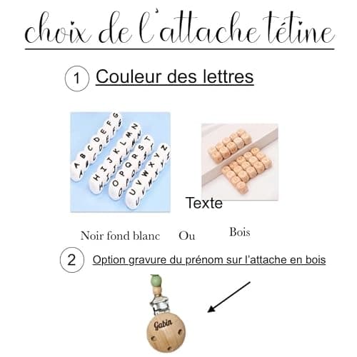 attache tétine personnalisé prénom mot au choix - boules en silicone - bois naturel crochet - pour bébé fille garçon - 13 couleurs au choix - sucette- prénom lettre ou gravure prénom