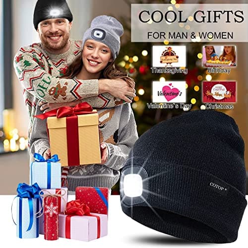 COTOP Bonnet Lumineux, Cadeau pour Hommes Femmes, Bonnet LED Tricoté d'hiver Chaud, Bonnet Lumineux Unisexe pour Course, Camping, Randonnée, Activités Nocturnes