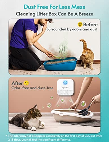 DownyPaws Eliminateur d'odeurs de Litière pour Chat, Desodorisant Litiaire, Tous Les Types de Bac à Litière, Batterie Rechargeable de 14 Jours