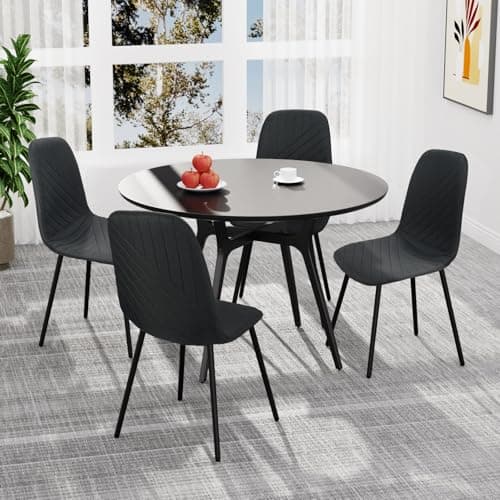 LEWE Chaises de Salle à Manger Lot de 4, Chaise de Cuisine avec Dossier, Toile de Lin Chaise Rembourrée avec Pied Métallique, pour Salle à Manger, Salon, Cuisine et Chambre à Coucher