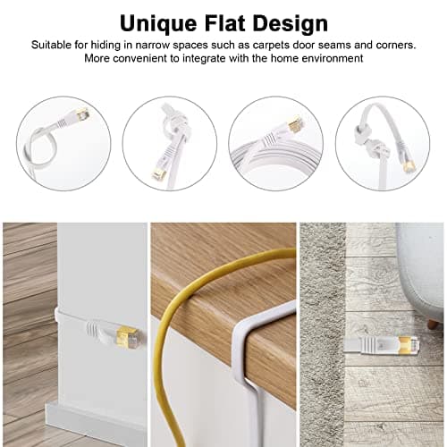 Fumitt Câble Ethernet Cat 8 15M,Câble réseau internet plat Gigabit RJ45 Lan haute vitesse 40Gbps 2000MHz pour Commutateur,Routeur,Modem,Xbox,PS4,boîtier TV
