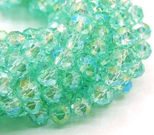 Lot de 65 perles en cristal tchèque de Bohême - 8 x 6 mm - Perles tchèques à facettes, rondes, en verre CZ - Vert aqua AB