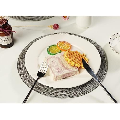 Set de Table Lot de 6,12.6 inch,Set de Table Rond Set de Table Plastique Polypropylène Lavables pour la Cuisine, la Table à Manger, Les fêtes, Les Mariages(Gris)
