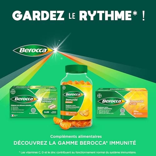 Berocca® Immunité gommes - Multivitamines Complément alimentaire - 8 vitamines et minéraux - Dont vitamine C, D et Zinc - Soutient l'immunité au quotidien - Goût orange 120 gommes