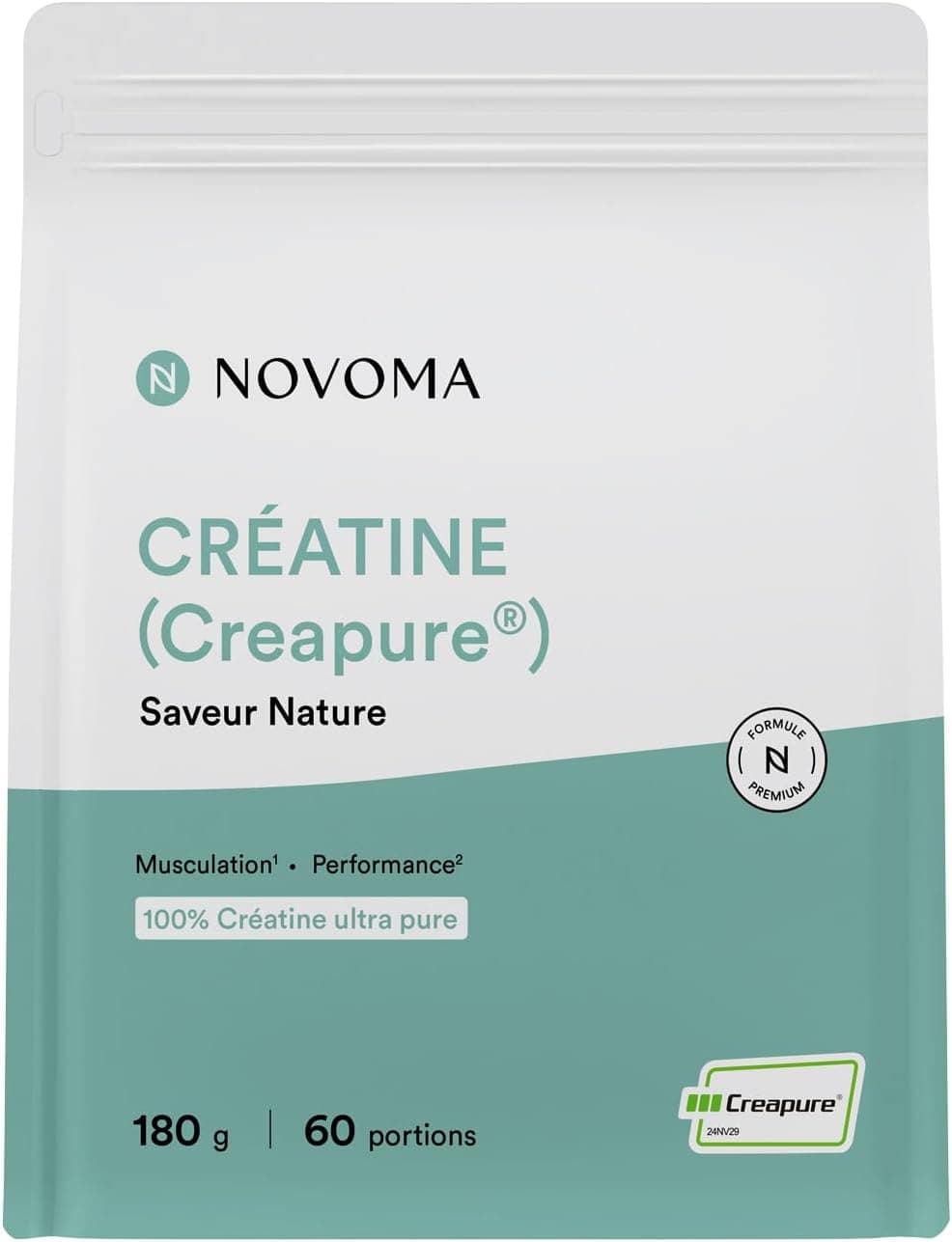 NOVOMA Creatine Monohydrate Creapure® - Sans Arôme, Sachet 180g