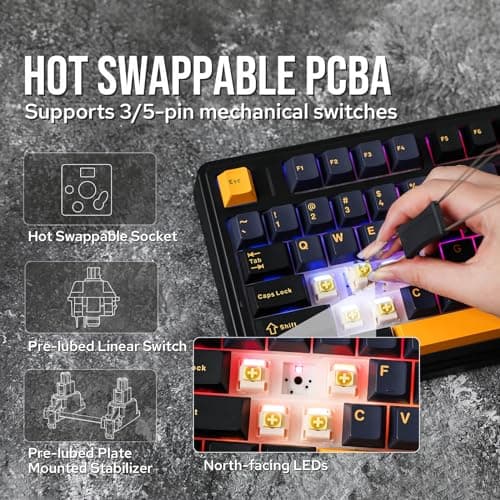 EPOMAKER x Aula F75 Clavier Mécanique Gasket à 75%, sans Fil/Bluetooth/USB-C, avec Cinq Couches de Coussinets, Bouton, RVB, Batterie, NKRO (Black, Reaper Switch)