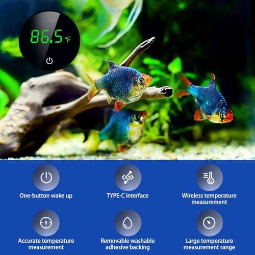 Thermomètre Numérique pour Aquarium,Thermomètre Sans Fil À Coller USB LED avec Boutons Tactiles °C/°F pour Poisson,Tortue Ou Mesure de la Température Aquatique