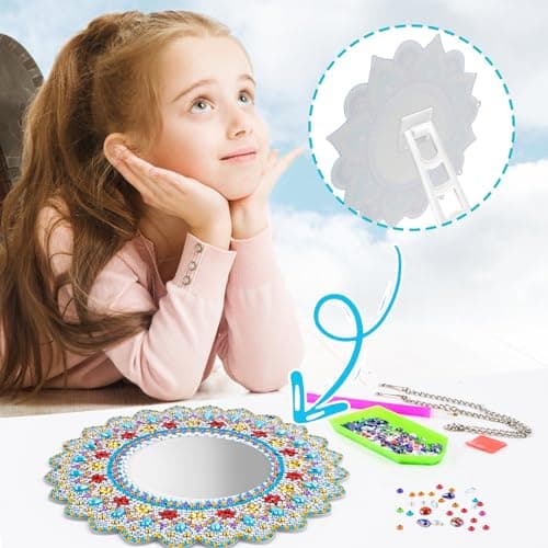 WuGU Diamond Painting Miroir Kit, 5D DIY Mandala Miroir Maquillage Diamant, Miroir à Peinture Diamant, Idee Cadeau Artisanat Cadeaux Filles Adolescentes et Adultes-C