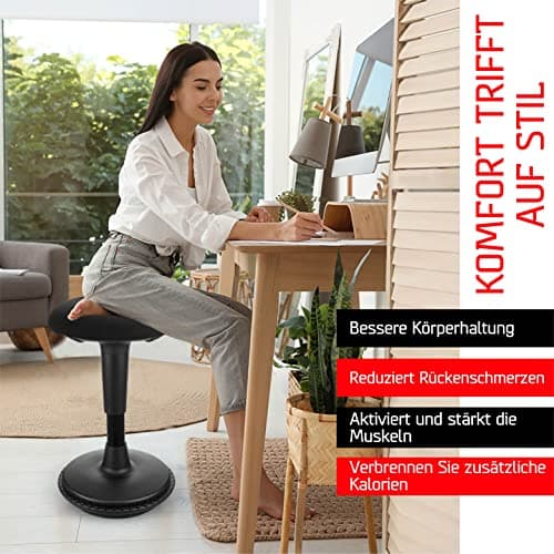 Dynaseat Tabouret ergonomique réglable en hauteur pour s'asseoir et se tenir debout (noir, version 45-65) - Tabouret de bureau ergonomique - Tabouret de bureau avec effet oscillant - Aide à la