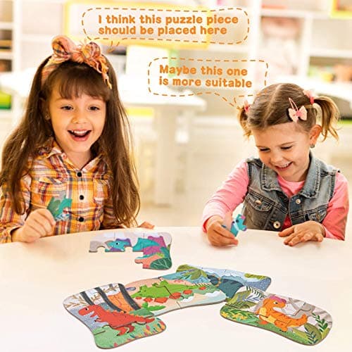 BBLIKE Puzzle Enfant 2 3 4ans, 5 Niveaux de Difficulté Différents Jouet Puzzle pour Enfants, Jouet Puzzle en Carton Éducatif Parfait pour Garçons Filles de 2 Ans +(Dinosaure)